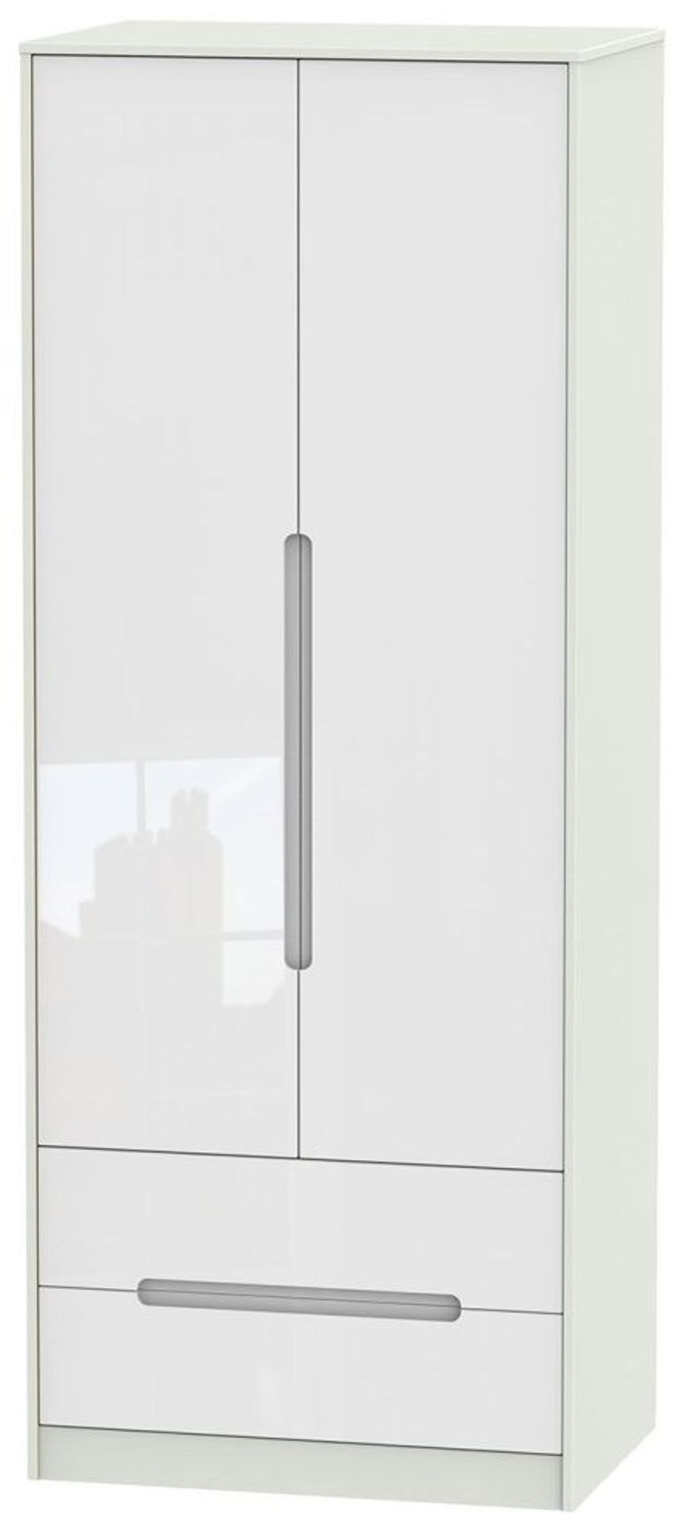 Monaco White Gloss and Cashmere 2 Door 2 Drawer Tall Wardrobe