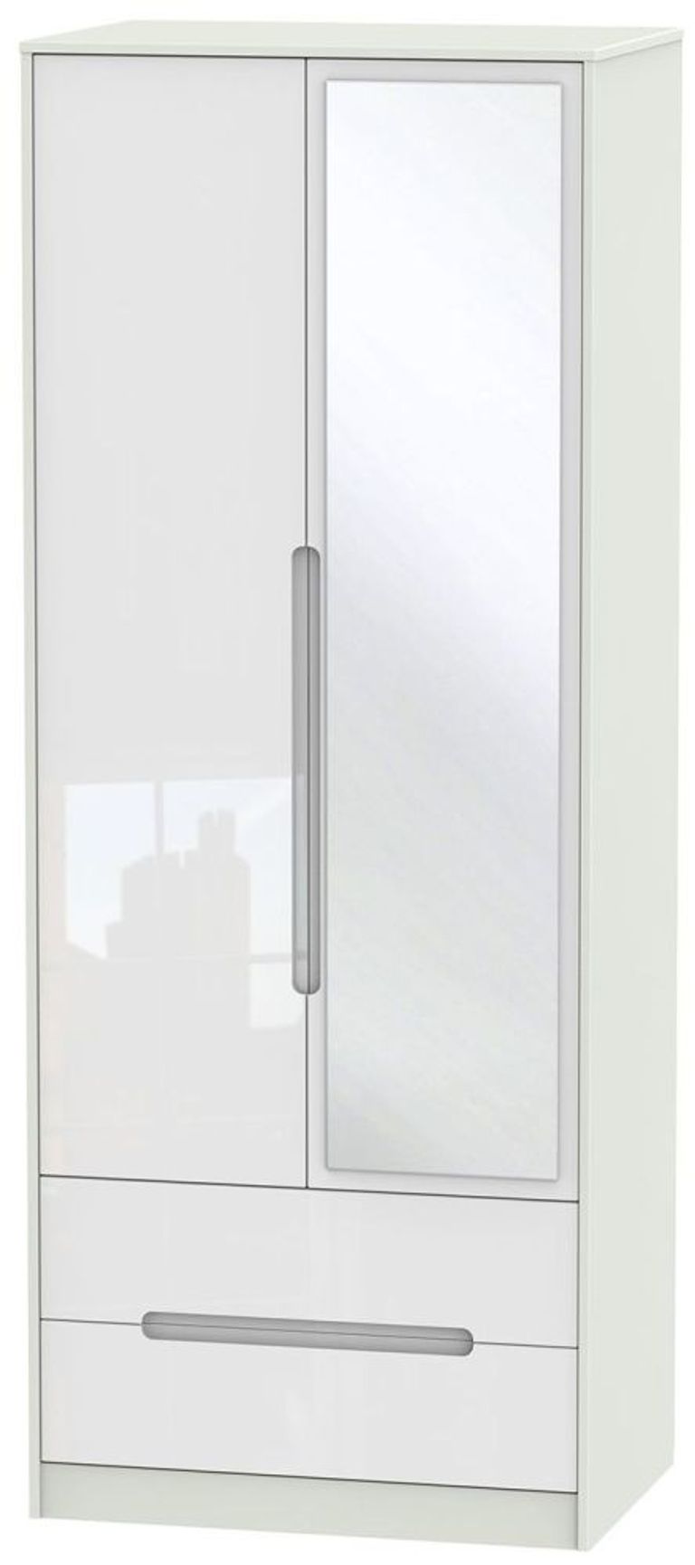 Monaco White Gloss and Cashmere 2 Door Tall Combi Wardrobe - 1 Mirror
