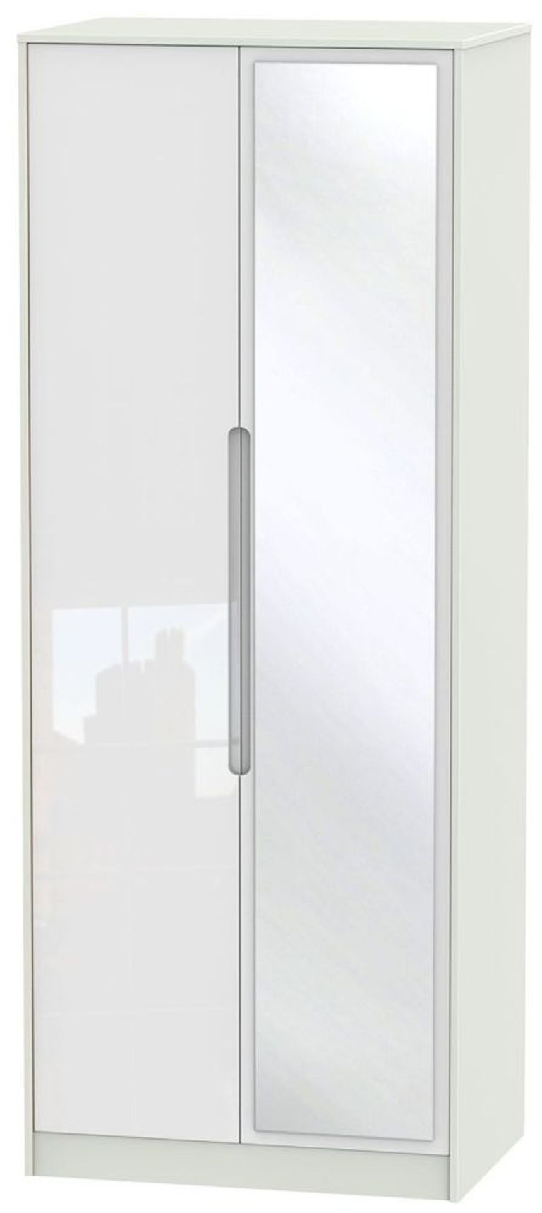 Monaco White Gloss and Cashmere 2 Door Tall Wardrobe - 1 Mirror
