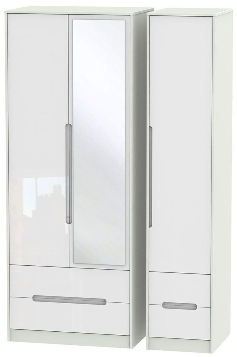 Monaco White Gloss and Cashmere 3 Door Tall Combi Wardrobe - 1 Mirror