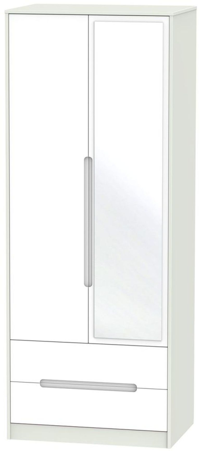 Monaco White and Cashmere 2 Door Tall Combi Wardrobe - 1 Mirror