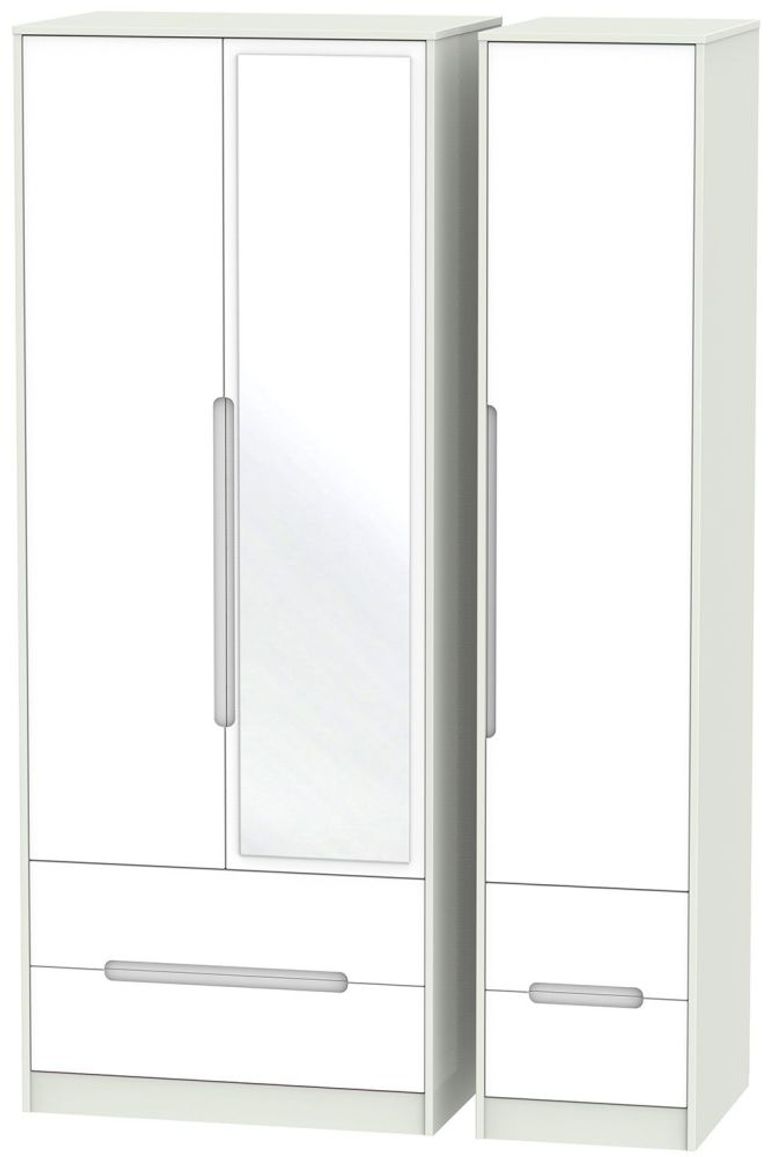 Monaco White and Cashmere 3 Door Tall Combi Wardrobe - 1 Mirror