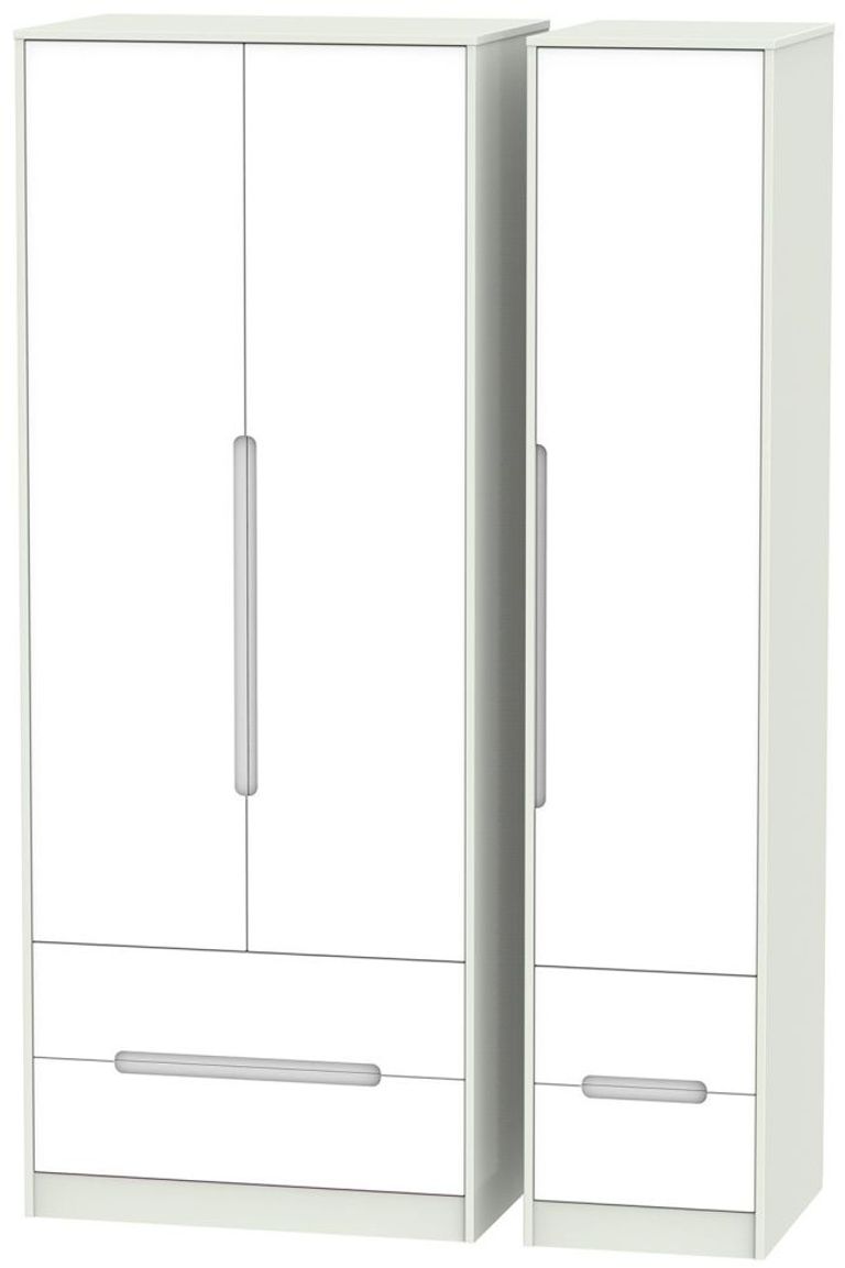 Monaco White and Cashmere 3 Door Tall Triple Wardrobe - 4 Drawers