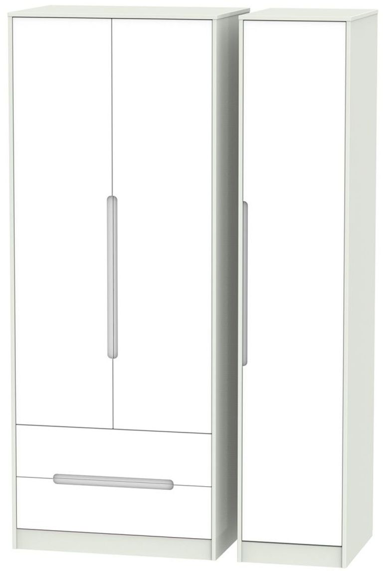 Monaco White and Cashmere 3 Door Tall Triple Wardrobe - LHF 2 Drawers