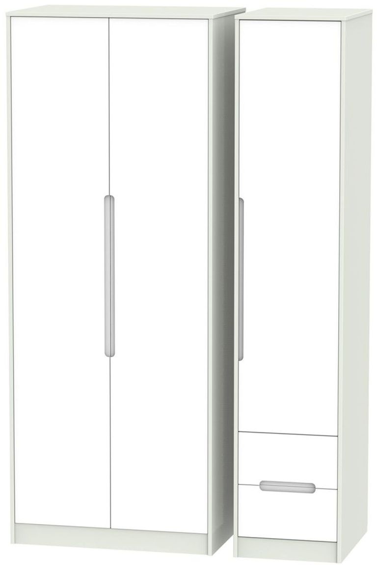 Monaco White and Cashmere 3 Door Tall Triple Wardrobe - RHF 2 Drawers