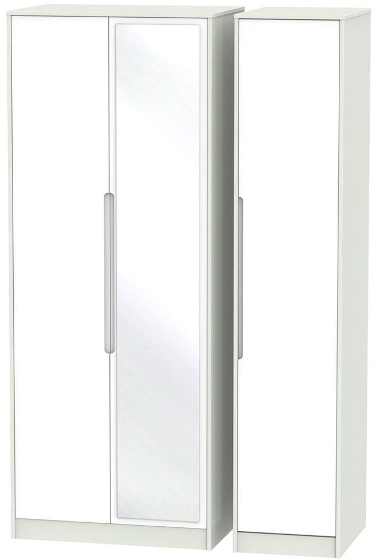 Monaco  White and Cashmere3 Door Tall Triple Wardrobe - 1 Mirror