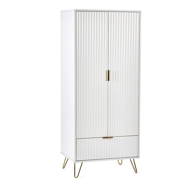 Murano Double Wardrobe - 2 Door - 1 Drawer - Ribbed - White