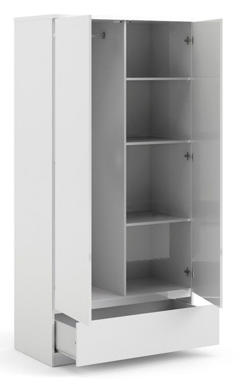 Naia White Gloss 2 Door 1 Drawer Double Wardrobe
