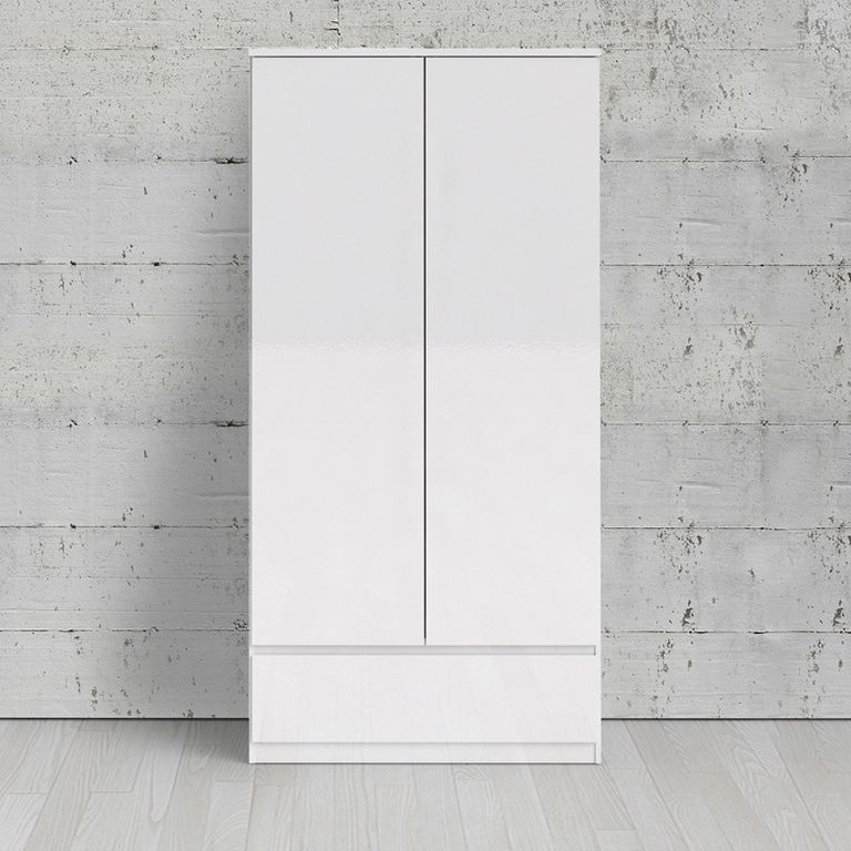 Naia White Gloss 2 Door 1 Drawer Double Wardrobe