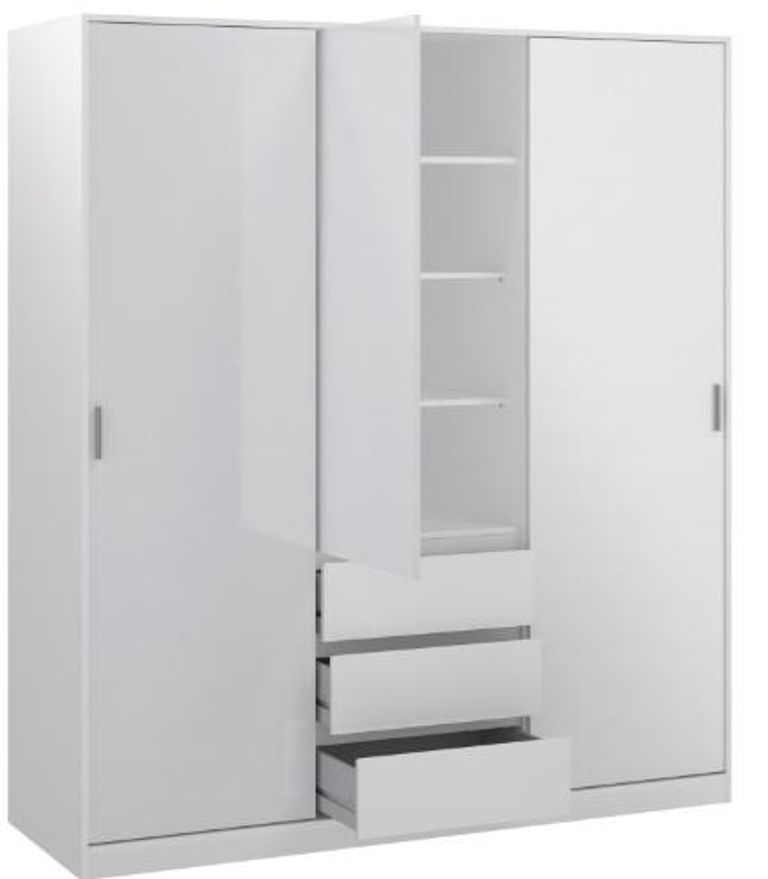 Naia White Gloss 3 Door 3 Drawer Wardrobe