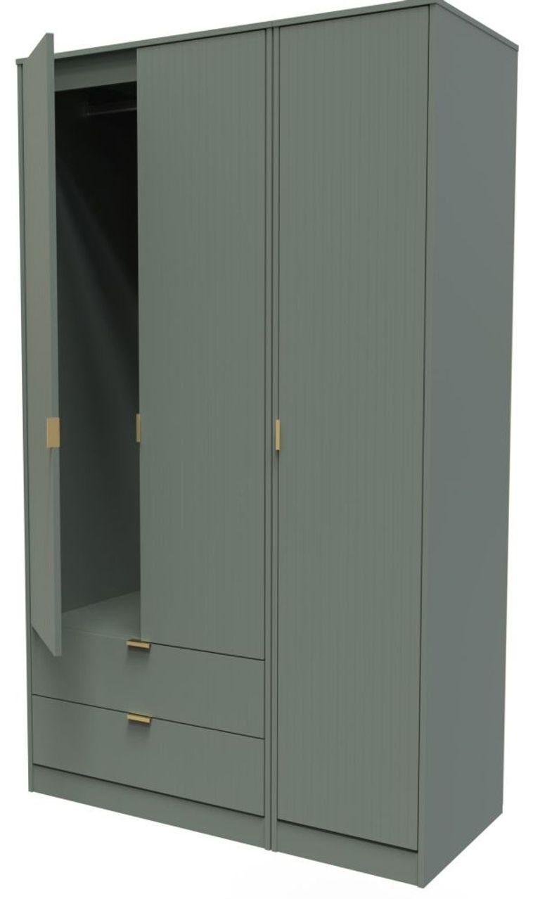 Nashville Green 3 Door Tall Triple Wardrobe - LHF 2 Drawers