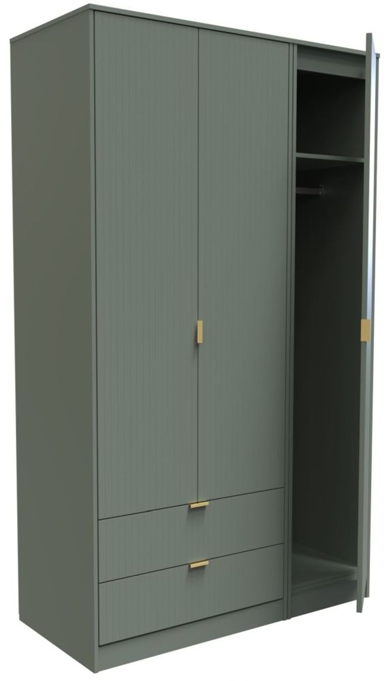 Nashville Green 3 Door Tall Triple Wardrobe - LHF 2 Drawers