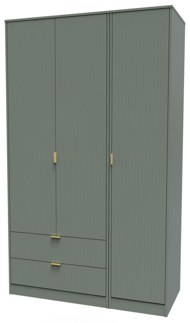 Nashville Green 3 Door Tall Triple Wardrobe - LHF 2 Drawers