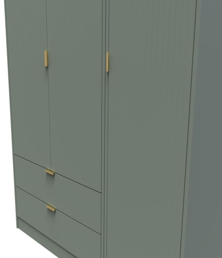 Nashville Green 3 Door Tall Triple Wardrobe - LHF 2 Drawers