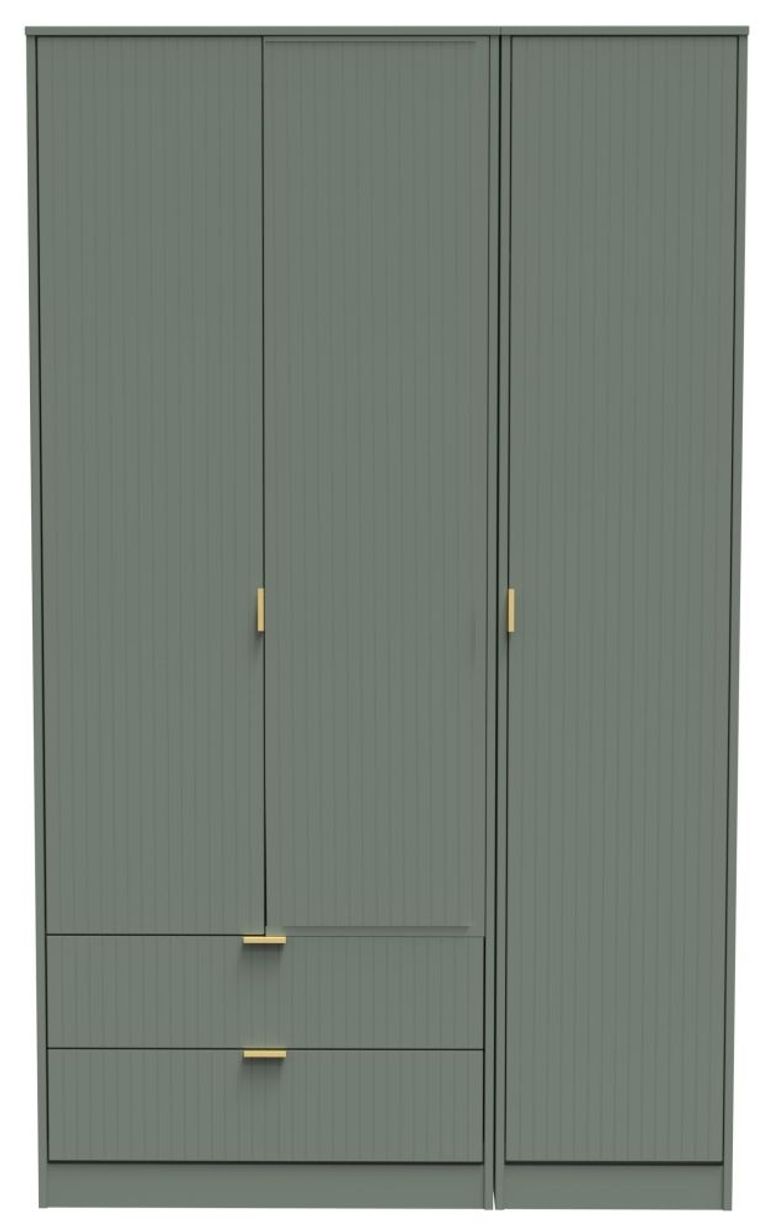 Nashville Green 3 Door Tall Triple Wardrobe - LHF 2 Drawers