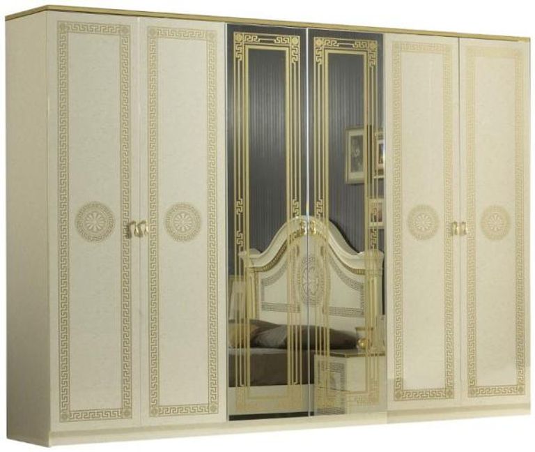 New Serena Beige Italian 6 Door Wardrobe with Mirrors