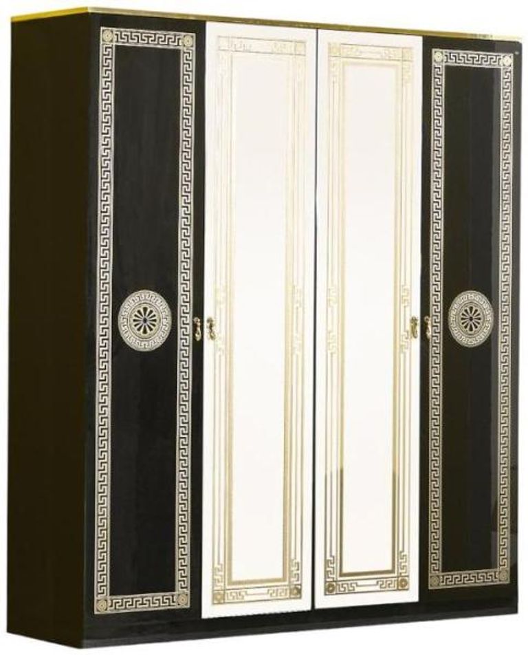 New Serena Black Italian 4 Door Wardrobe with Mirrors