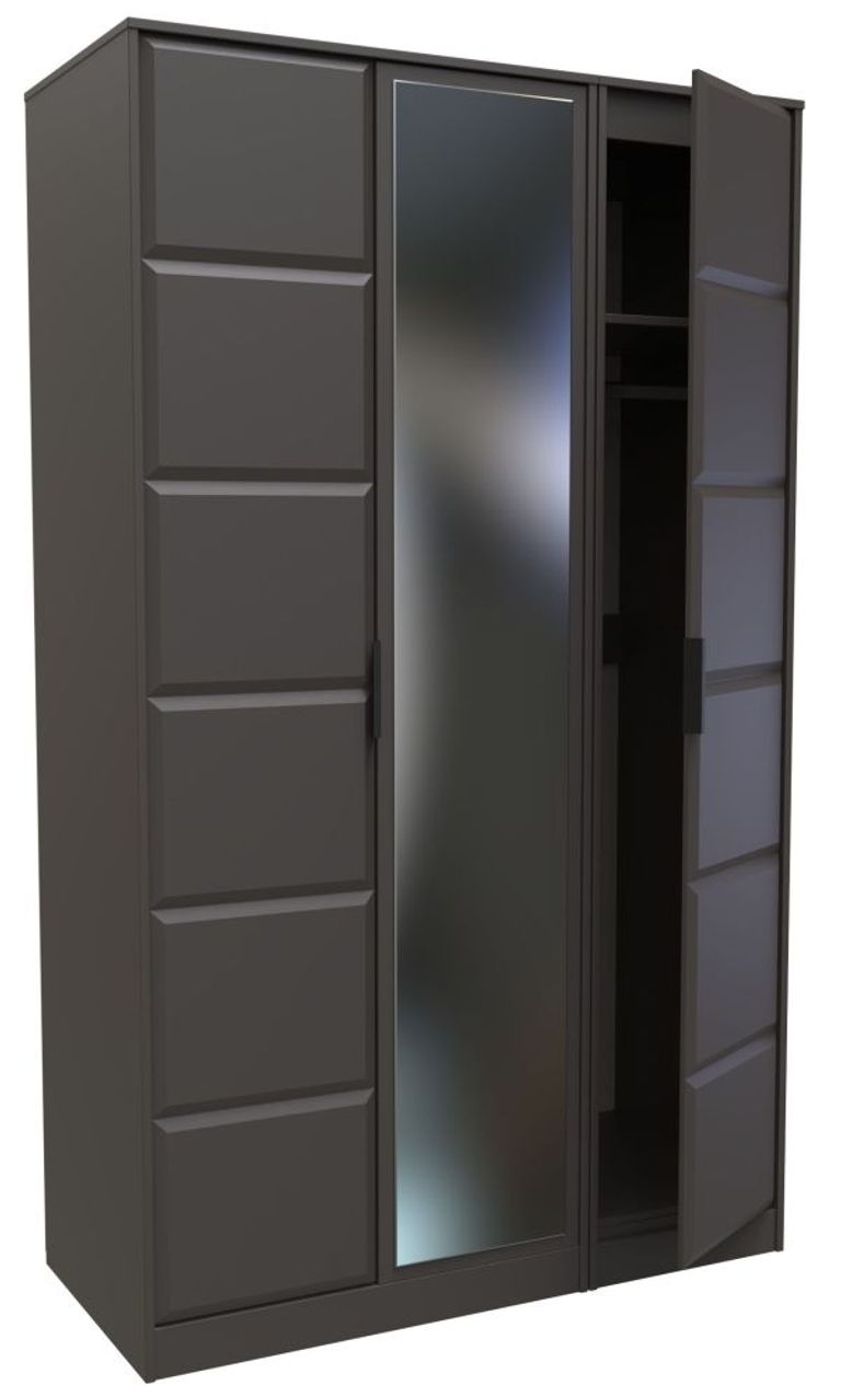 New York Graphite 3 Door Tall Triple Wardrobe - 1 Mirror