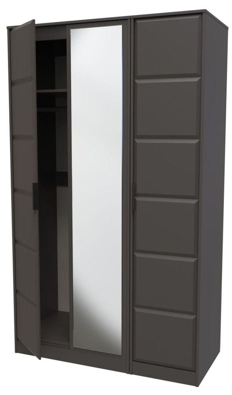 New York Graphite 3 Door Tall Triple Wardrobe - 1 Mirror