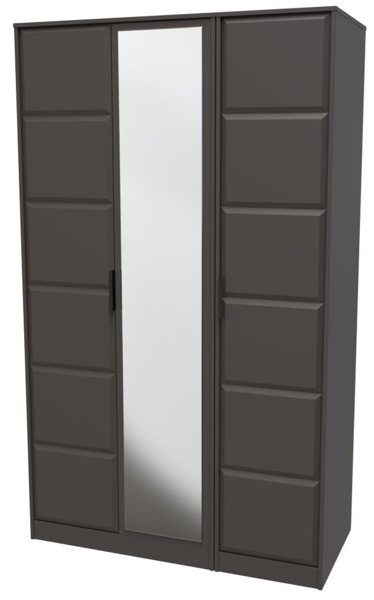 New York Graphite 3 Door Tall Triple Wardrobe - 1 Mirror