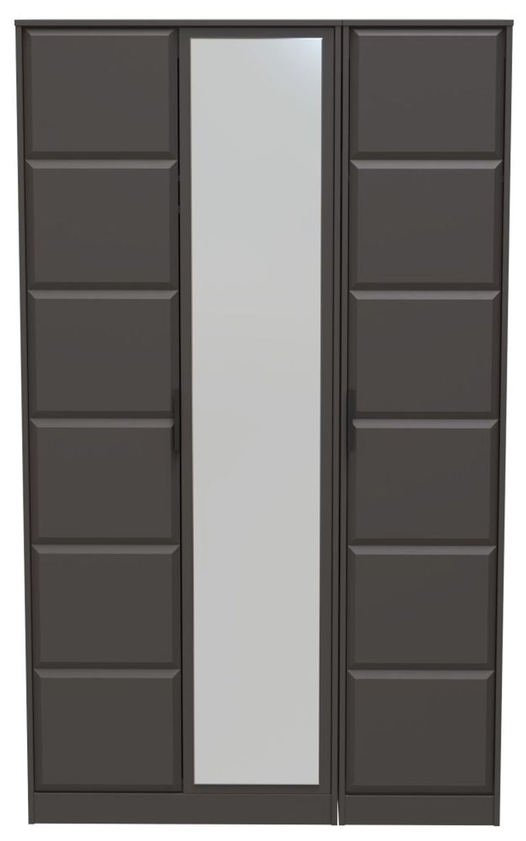 New York Graphite 3 Door Tall Triple Wardrobe - 1 Mirror