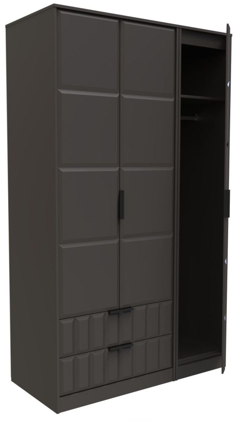 New York Graphite 3 Door Tall Triple Wardrobe - LHF 2 Drawers