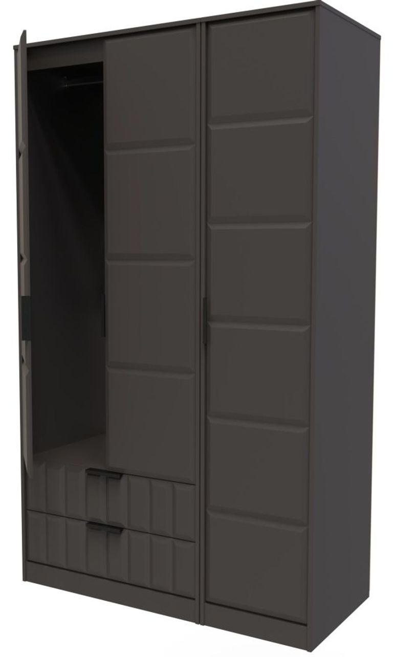 New York Graphite 3 Door Tall Triple Wardrobe - LHF 2 Drawers