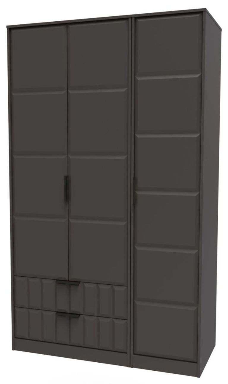New York Graphite 3 Door Tall Triple Wardrobe - LHF 2 Drawers