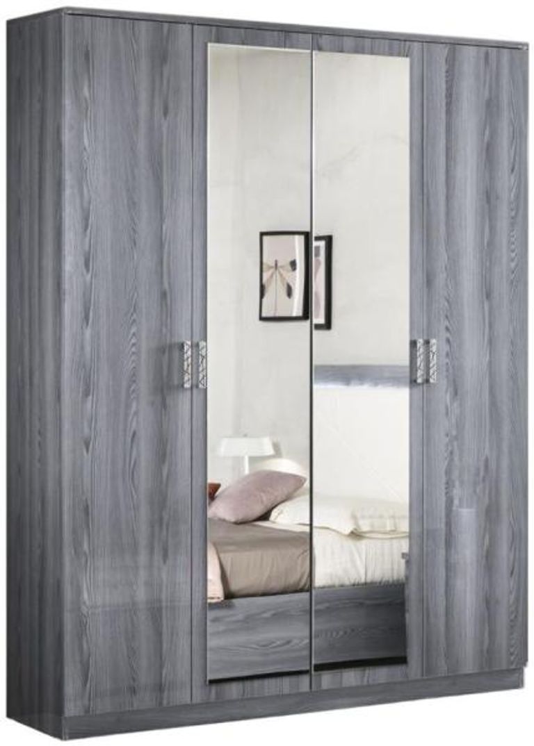 Nicole Grey Italian 4 Door Wardrobe with Mirrors