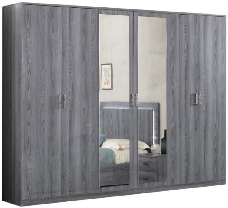 Nicole Grey Italian 6 Door Wardrobe with Mirrors