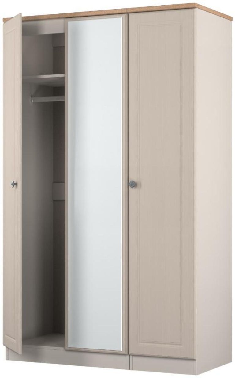 Norfolk Cashmere and Oak Effect 3 Door Triple Wardrobe - 1 Mirror