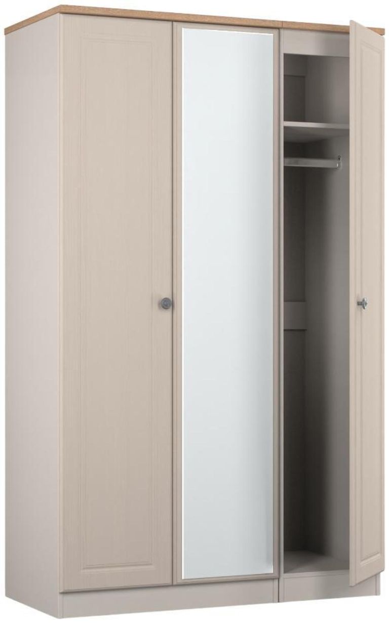 Norfolk Cashmere and Oak Effect 3 Door Triple Wardrobe - 1 Mirror