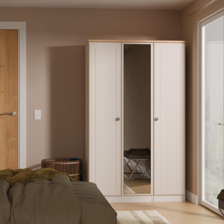 Norfolk Cashmere and Oak Effect 3 Door Triple Wardrobe - 1 Mirror