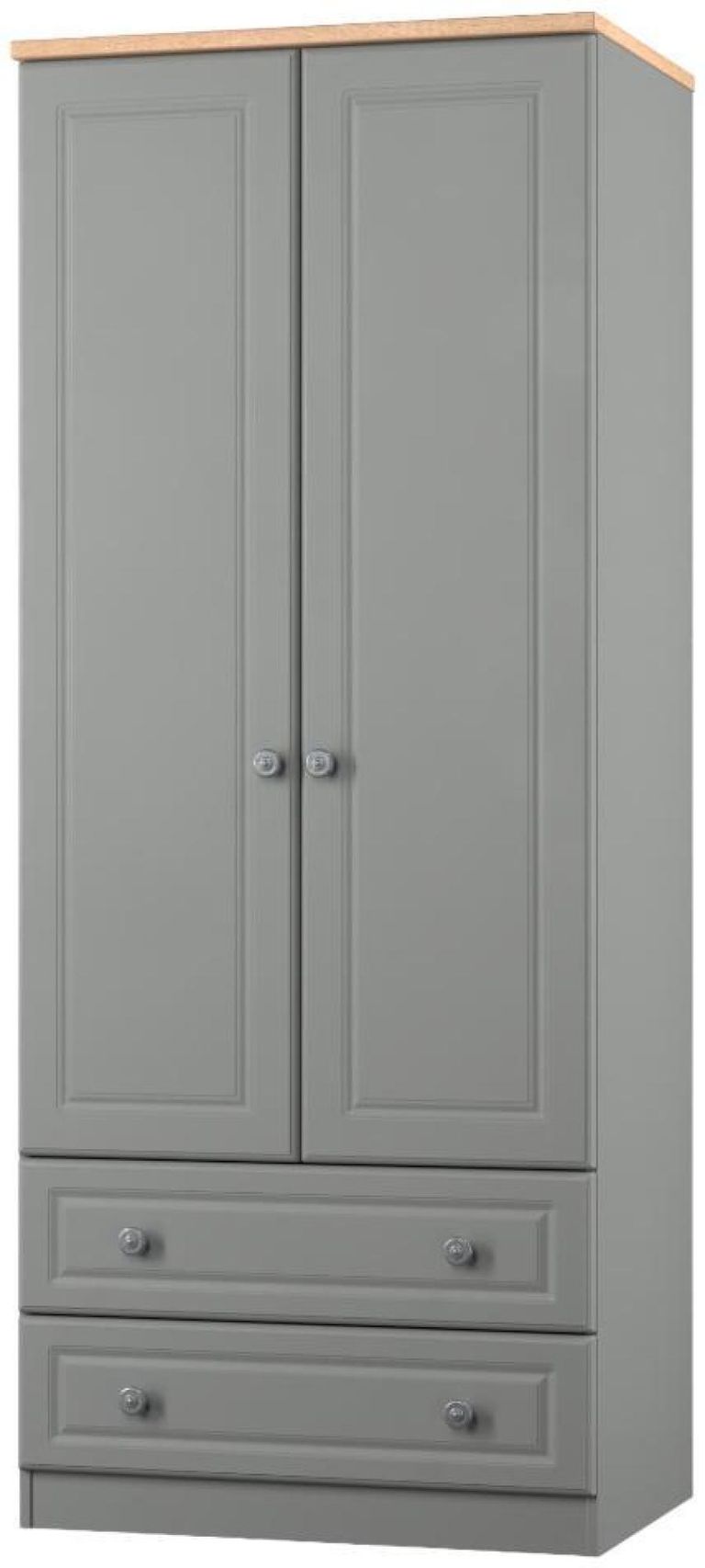 Norfolk Grey and Oak Effect 2 Door 2 Drawer Double Wardrobe