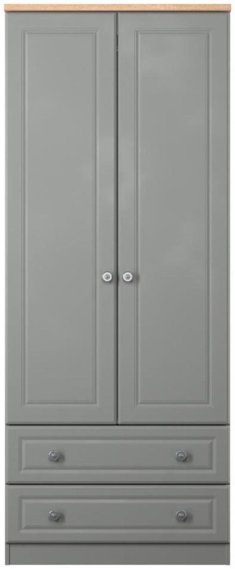 Norfolk Grey and Oak Effect 2 Door 2 Drawer Double Wardrobe