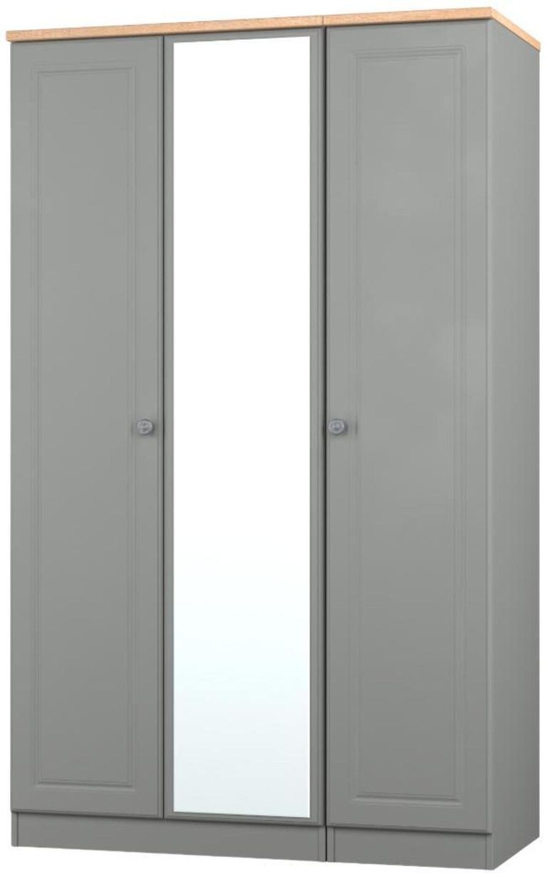 Norfolk Grey and Oak Effect 3 Door Triple Wardrobe - 1 Mirror