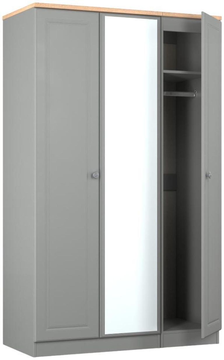 Norfolk Grey and Oak Effect 3 Door Triple Wardrobe - 1 Mirror