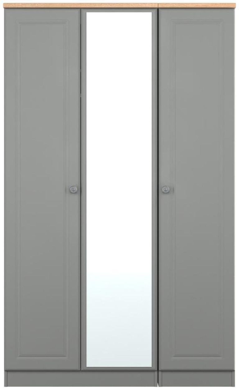 Norfolk Grey and Oak Effect 3 Door Triple Wardrobe - 1 Mirror
