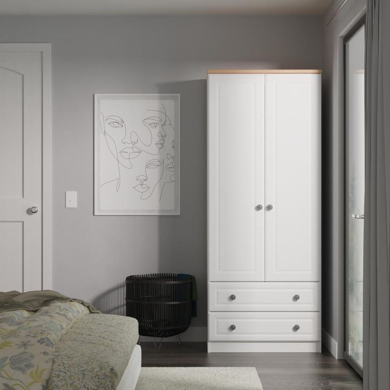 Norfolk White and Oak Effect 2 Door 2 Drawer Double Wardrobe