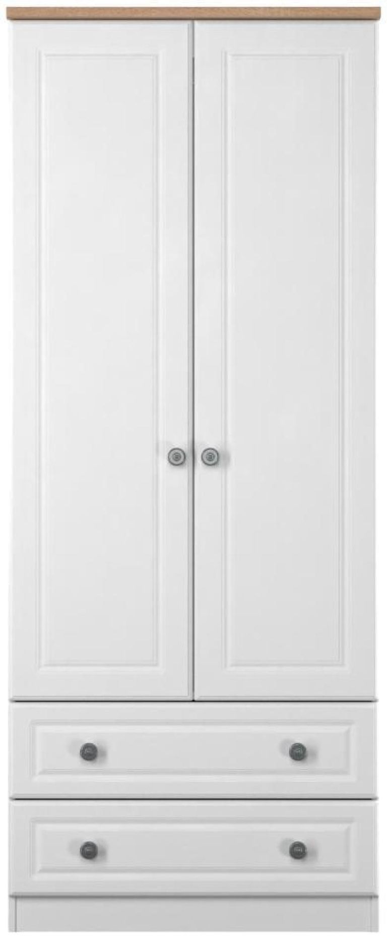 Norfolk White and Oak Effect 2 Door 2 Drawer Double Wardrobe