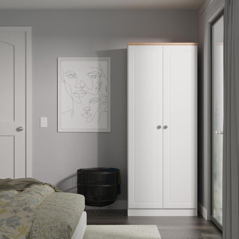 Norfolk White and Oak Effect 2 Door Plain Wardrobe