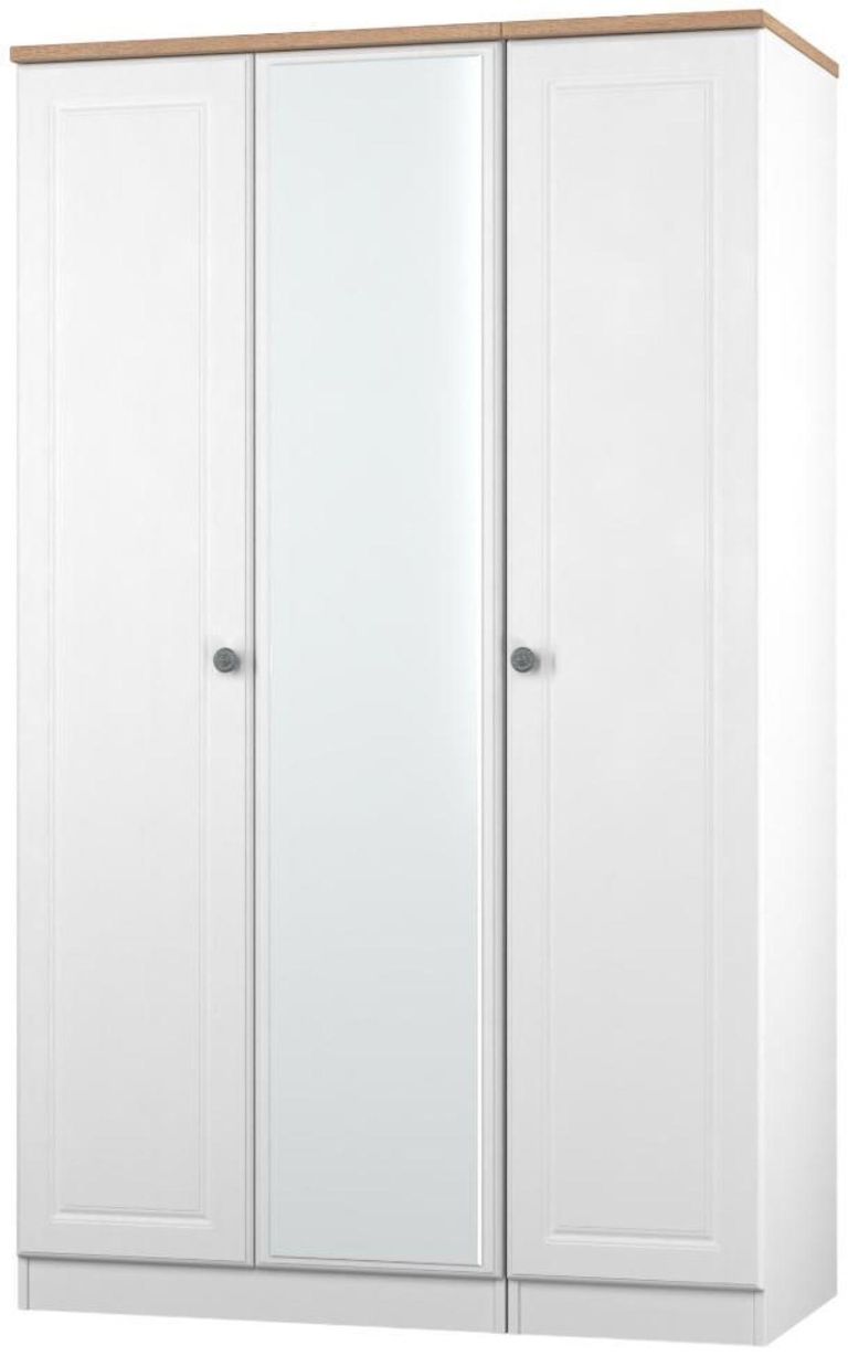 Norfolk White and Oak Effect 3 Door Triple Wardrobe - 1 Mirror