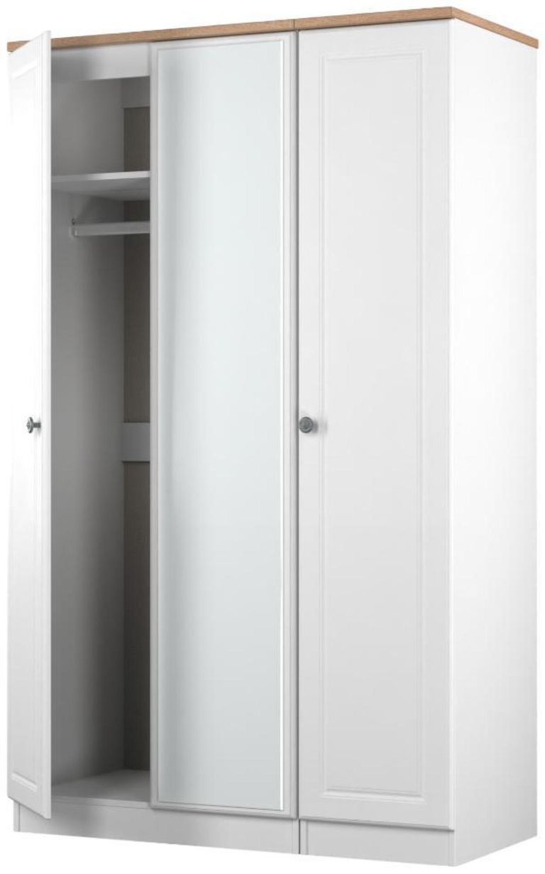 Norfolk White and Oak Effect 3 Door Triple Wardrobe - 1 Mirror