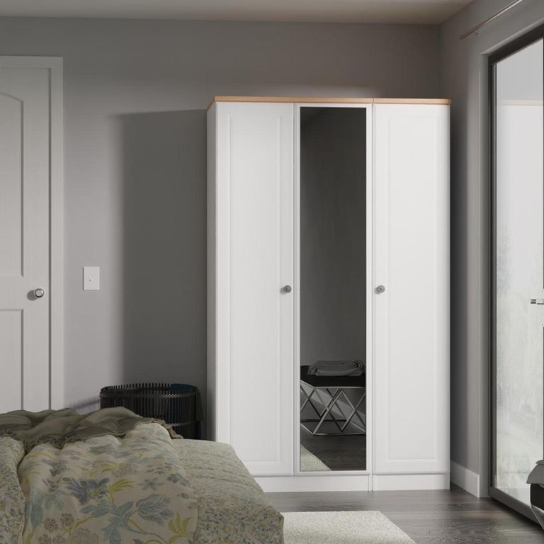Norfolk White and Oak Effect 3 Door Triple Wardrobe - 1 Mirror