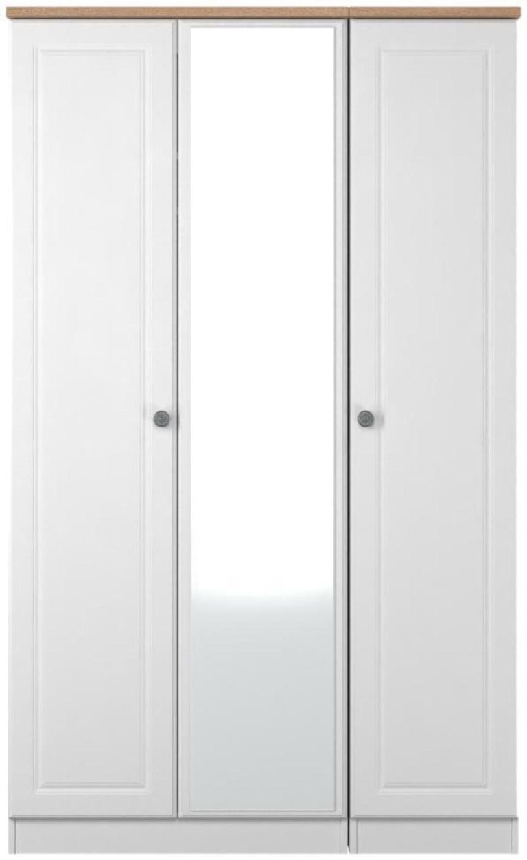 Norfolk White and Oak Effect 3 Door Triple Wardrobe - 1 Mirror