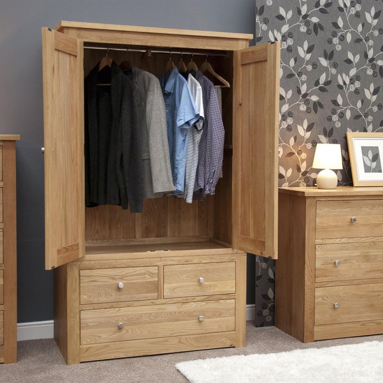 Torino Wardrobe - 2 Door - 3 Drawer - Oak