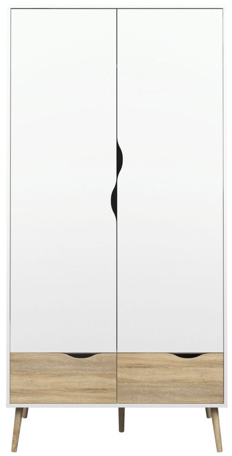 Oslo White and Oak Effect 2 Door 2 Drawer Double Wardrobe