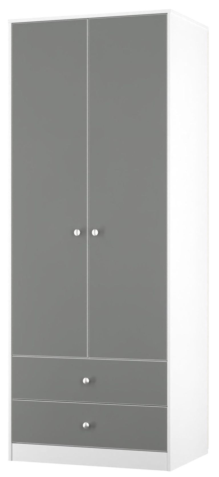 Padstow Grey and White 2 Door 2 Drawer Tall Wardrobe