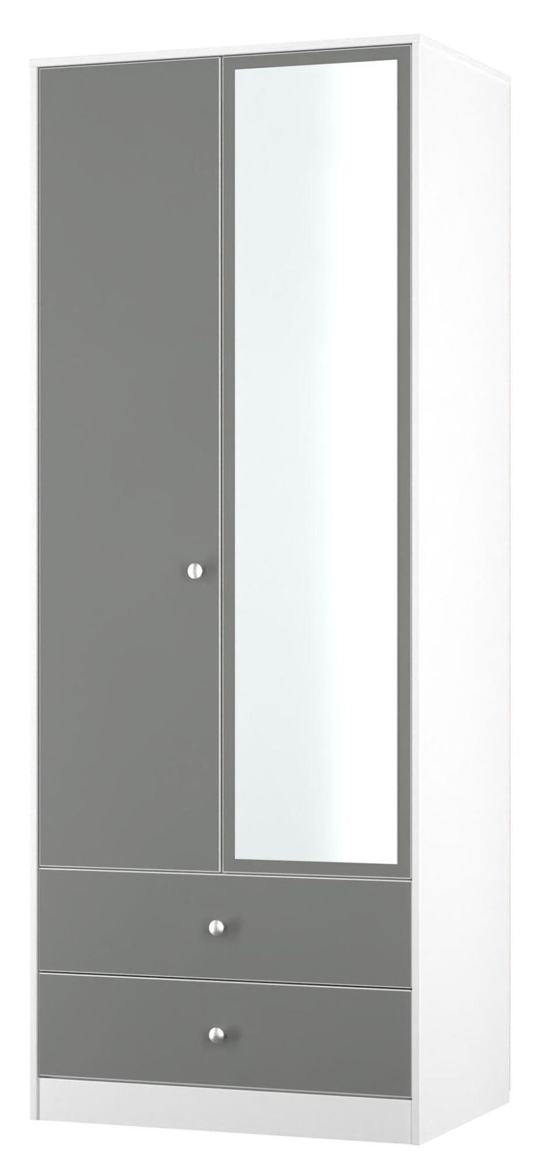 Padstow Grey and White 2 Door Tall Combi Wardrobe - 1 Mirror