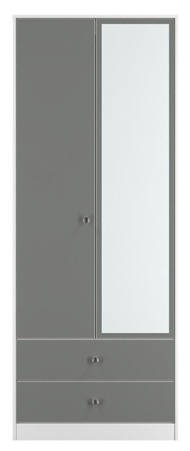 Padstow Grey and White 2 Door Tall Combi Wardrobe - 1 Mirror